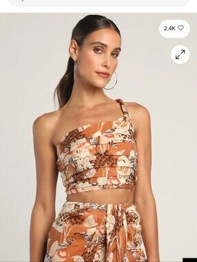 Lulu's Something Wild Multi Print Pleated One-Shoulder Crop Top Size Small